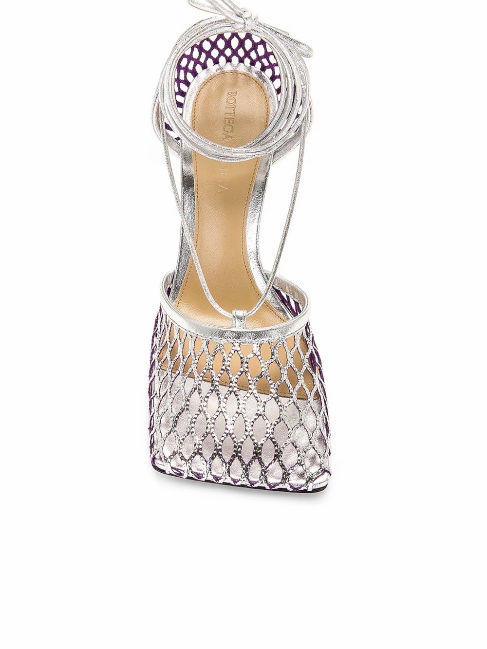 Bottega Veneta Silver and Purple Mesh Lace-Up Square-Toe Sandal